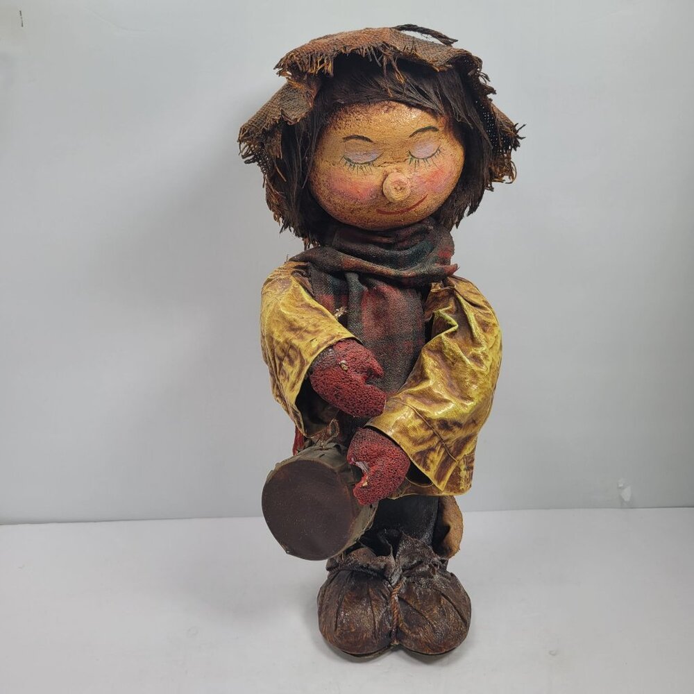 Vintage Paper Mache Handcrafted Christmas Caroler Doll With Hat & Scarf